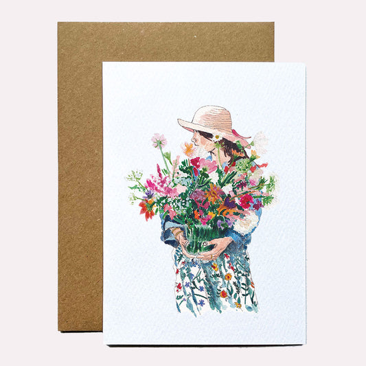 Woman with Flowers Greeting Card