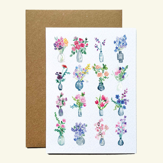 Flower Vases Floral Greetings Card