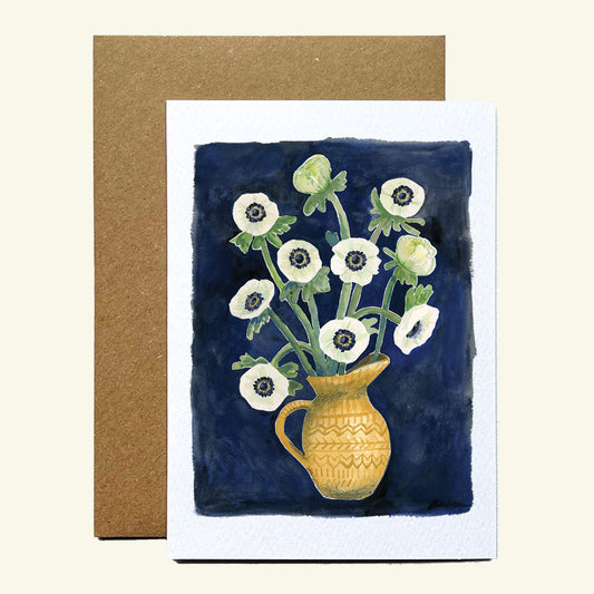 White Anemone Flower Greetings Card