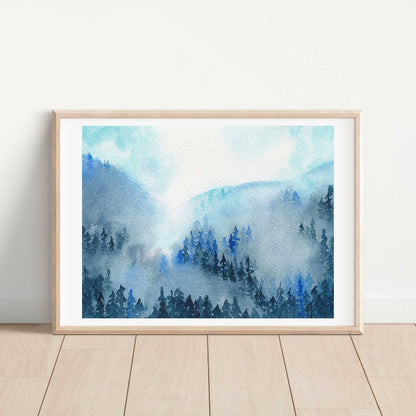 Lost Blue Forest Landscape Art Print