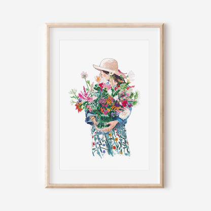 Woman with Flowers Art Print